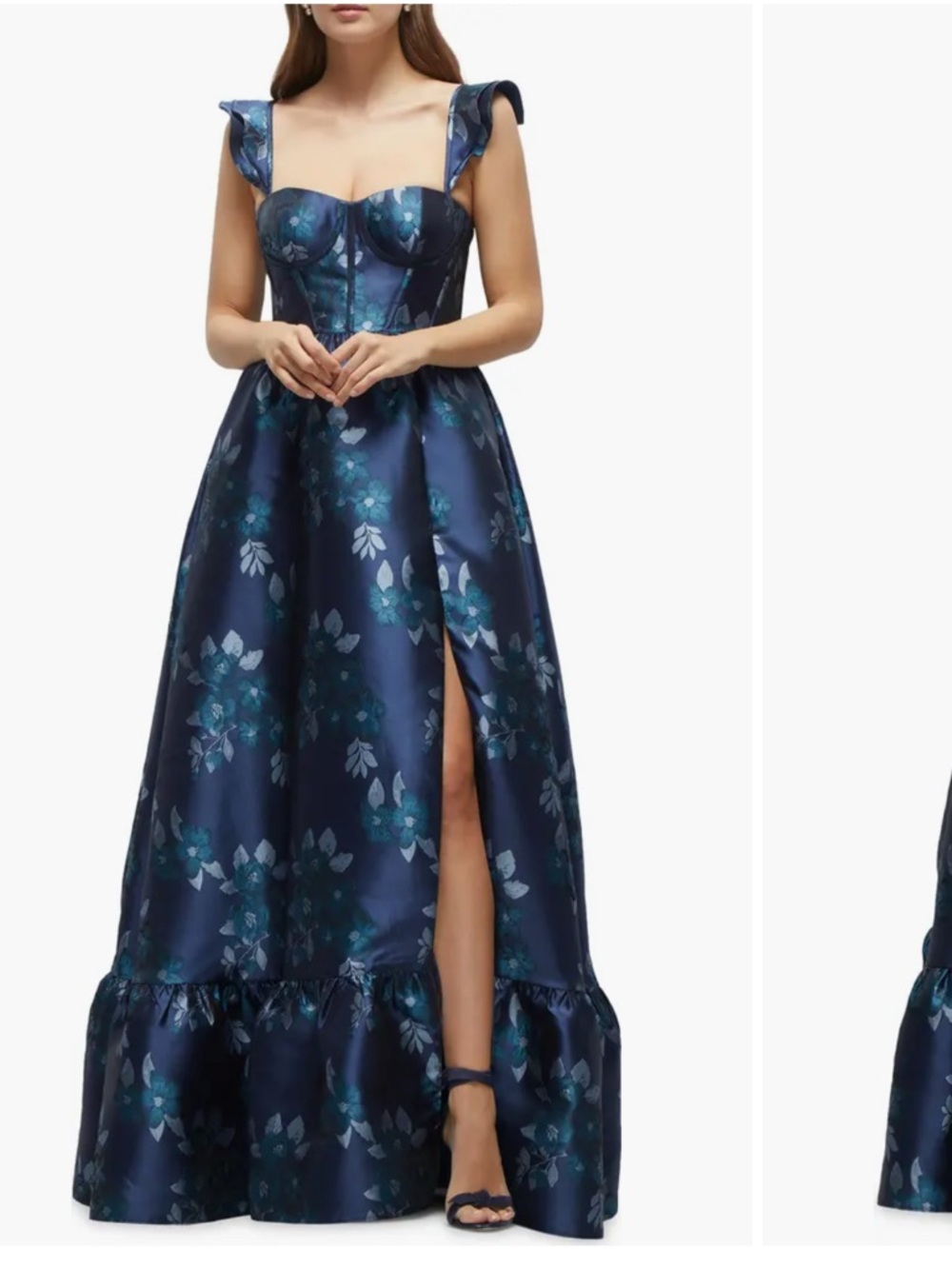 Dessy Collection Navy Blue Baroque Rose Structured Bodice Gown